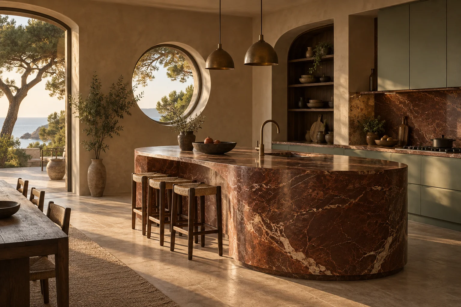 Cucina mediterranea di Casa Riva con isola in pietra
