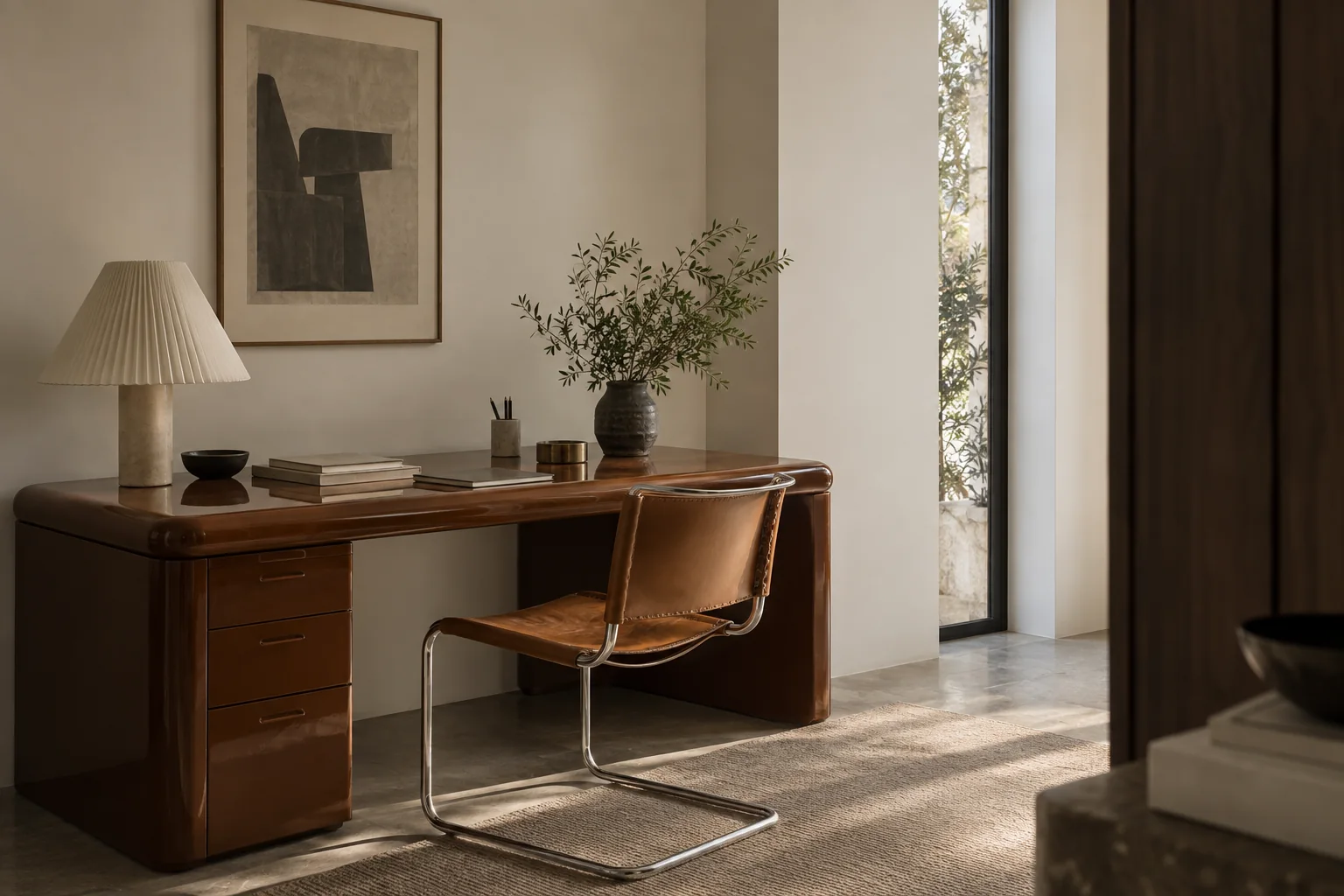 Angolo studio con scrivania in legno